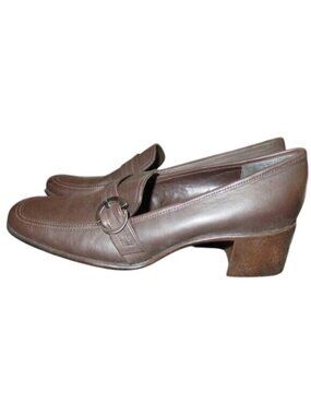 What’s What by Aerosoles Brown Leather Block Heeled Slip On loafers size 10